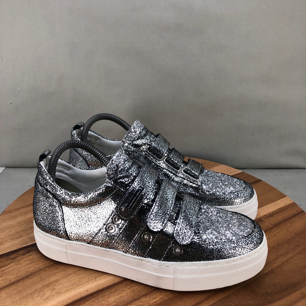 Alessandro Dell'Acqua Silver Glitter Sneakers Adjustable Straps Womens 9.5/39.5